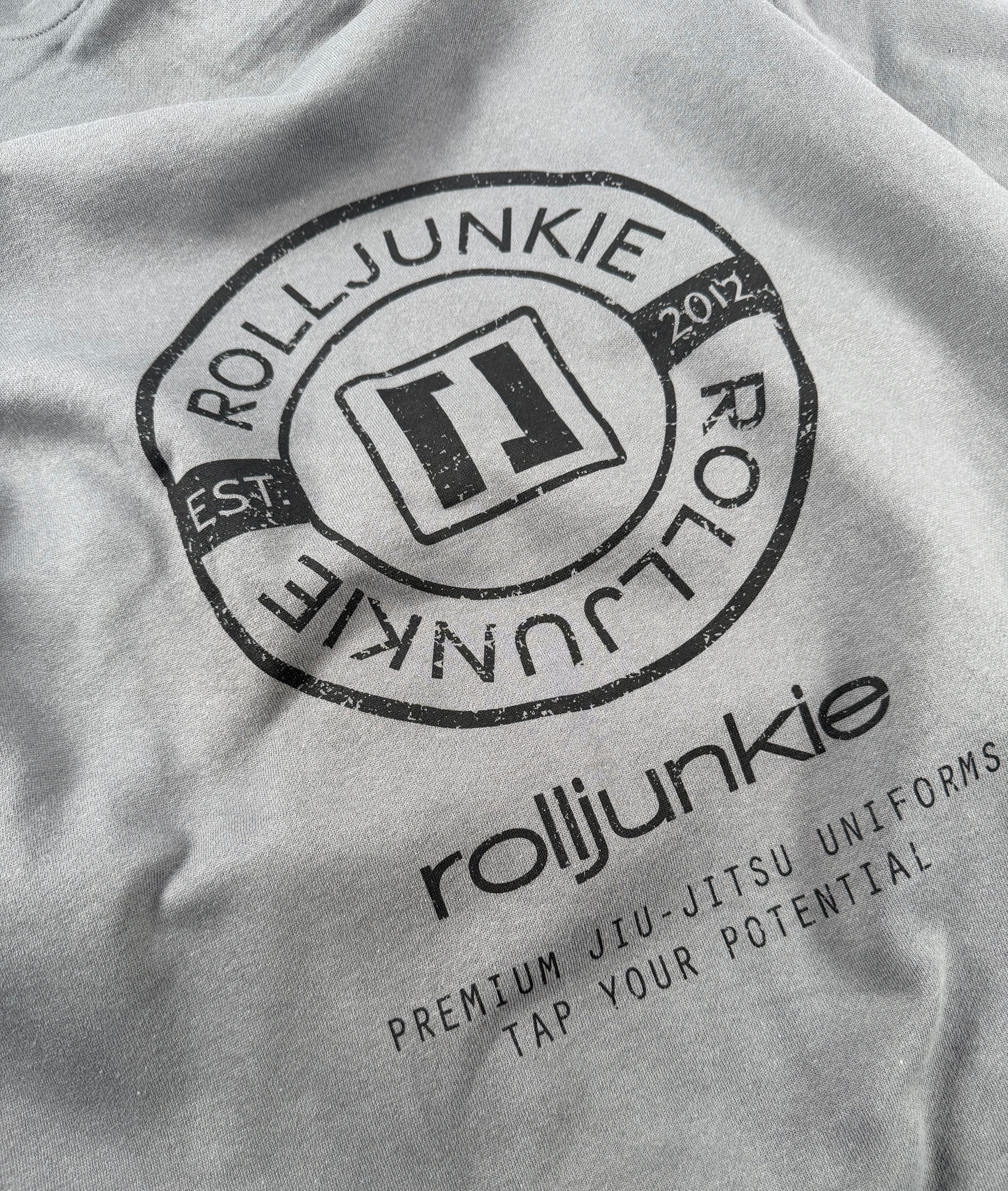 Gray fabric with 'Rolljunkie' logo and text