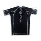 black jiu jitsu rash guard with rolljunkie branding