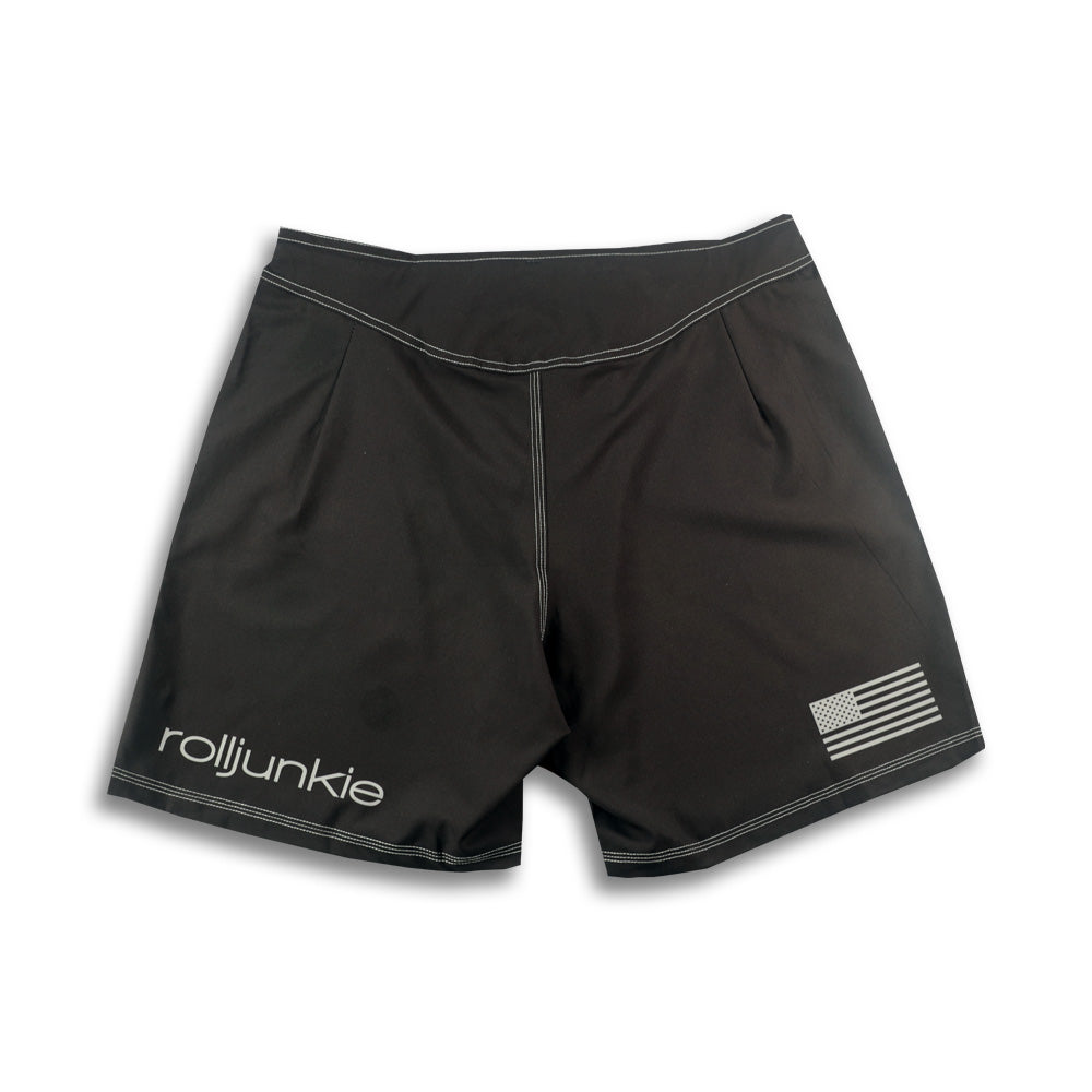 black bjj shorts with white trim