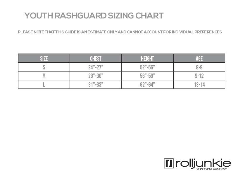 BJJ Youth Rash Guard Size Chart